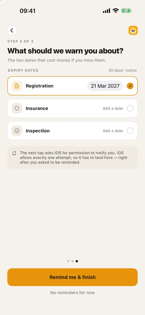 Choosing expiry reminders.